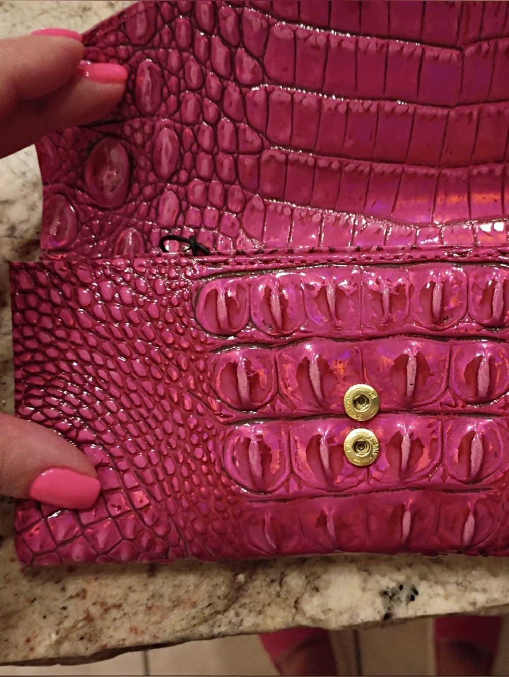Brahmin Veronica Potion Hot Pink Croc-Embossed Leather Wallet NWT Gorgeous!! - Picture 7 of 10